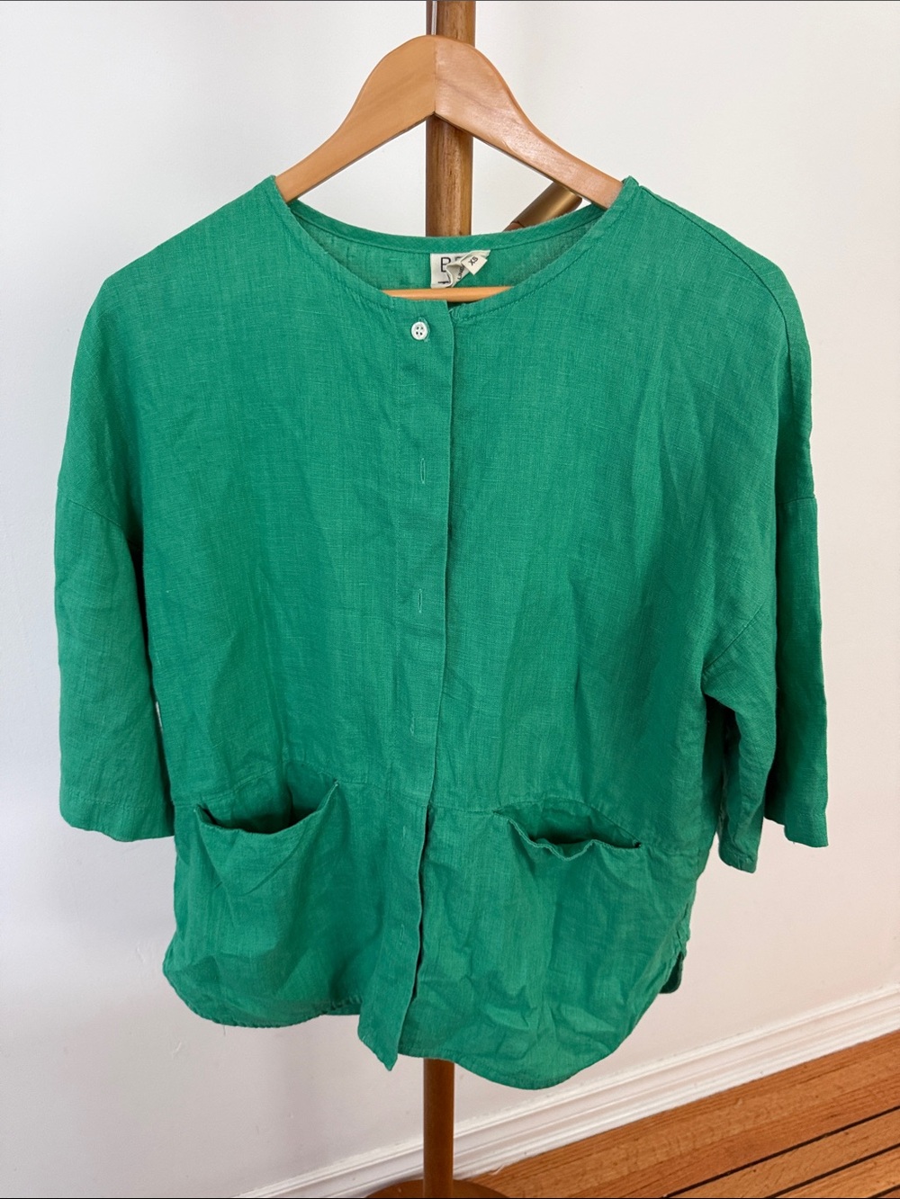 Beaton Linen Emerald Green Button-Front Linen Shirt